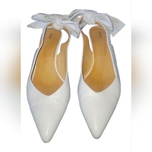 Ganni White Sabine Slingback Bow Leather Women's Kitten Heels Pumps 39